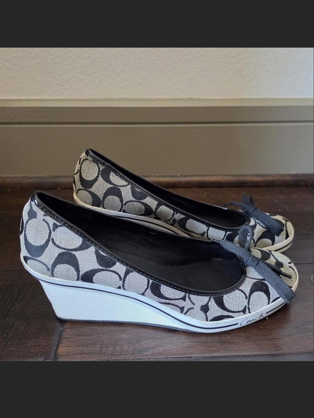 Coach Signature Ballerina Canvas Wedge Flats in Black and Cream